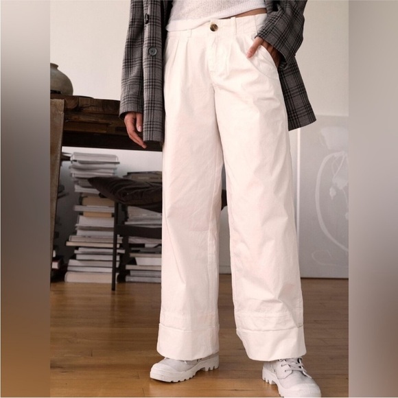 Free People Marina White Wide Leg Pants Low Rise Sz 12 Belt Loops - Picture 6 of 14